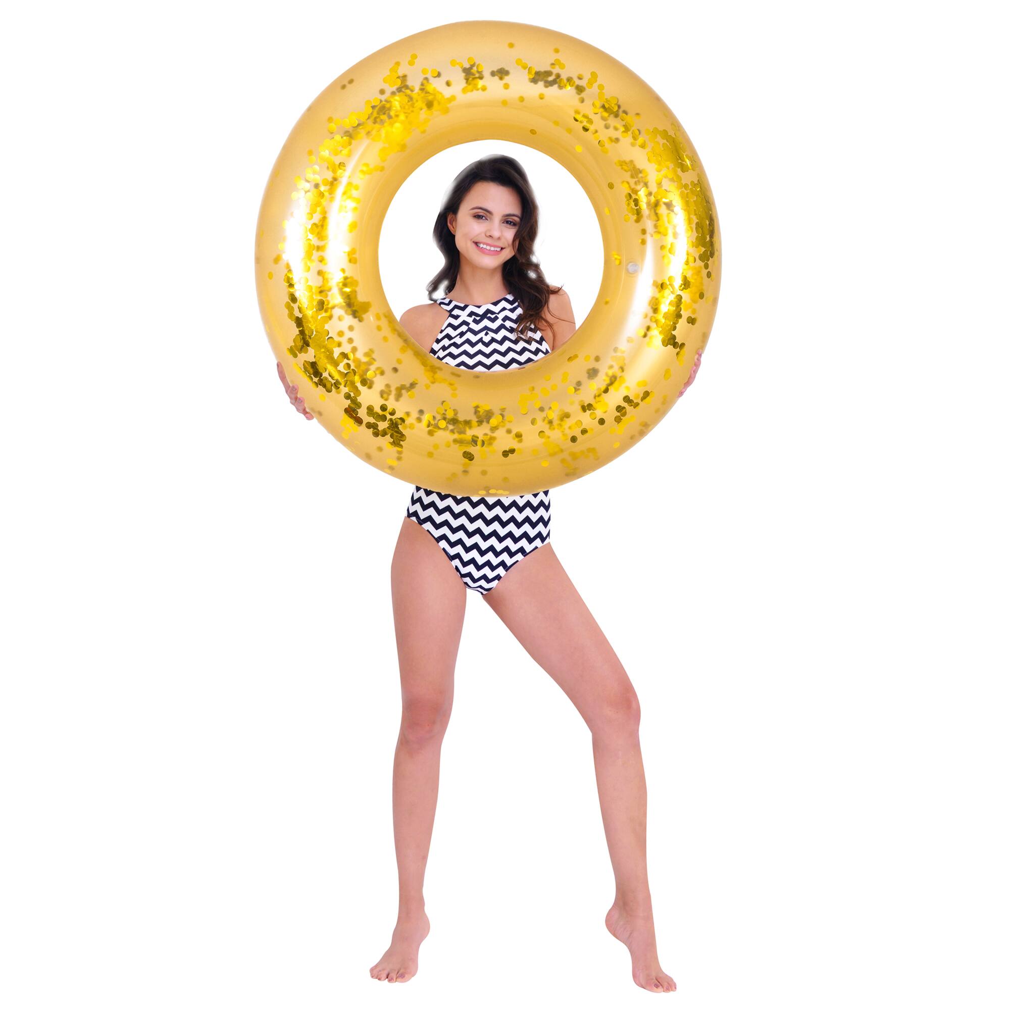 42" Gold Glitter Sequin Inflatable Inner Tube Pool Float